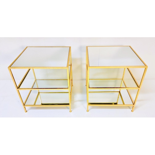 311 - SIDE TABLES, a pair, gilt metal and square glass, 56cm H x 51cm W x 51cm D. (2)