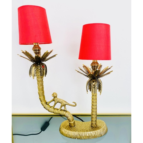 314 - MONKEY TABLE LAMP, gilt metal, 50cm H x 32cm W x 15cm D.