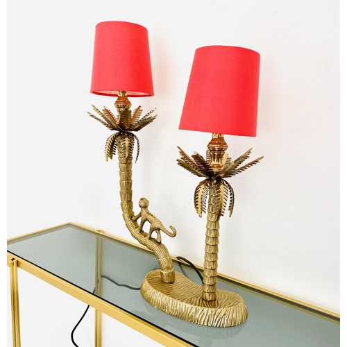 314 - MONKEY TABLE LAMP, gilt metal, 50cm H x 32cm W x 15cm D.