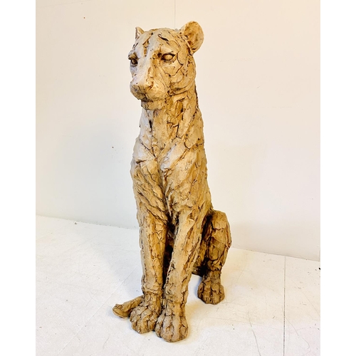 325 - CONTEMPORARY LEOPARD SCULPTURE, resin, 90cm H x 32cm W x 60cm D.