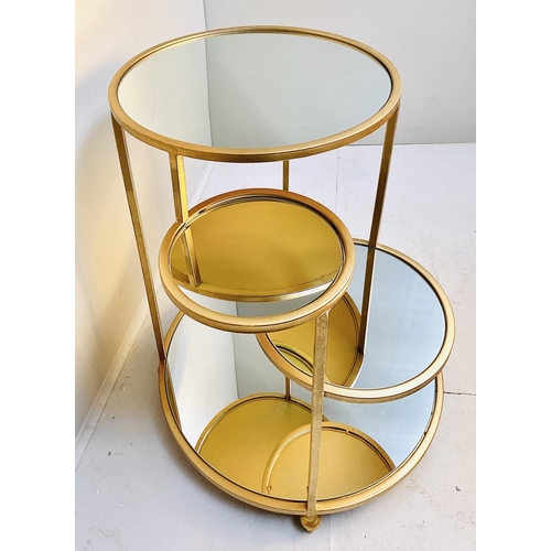 326 - SIDE TABLE, gilt metal with circular mirrored tiers, 65cm H x 56cm W x 56cm D.