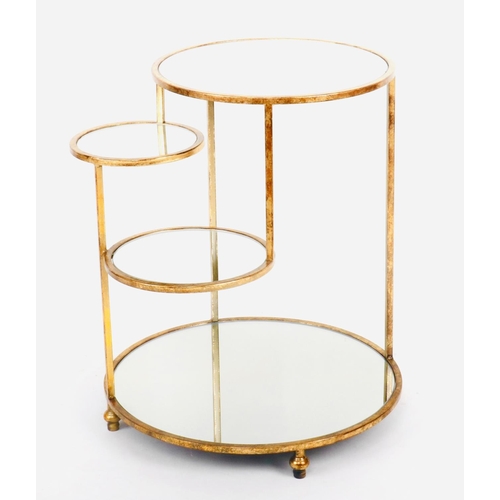 326 - SIDE TABLE, gilt metal with circular mirrored tiers, 65cm H x 56cm W x 56cm D.