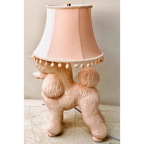 339 - POODLE TABLE LAMP, pink glazed ceramic, 75cm H x 42cm W x 37cm D.