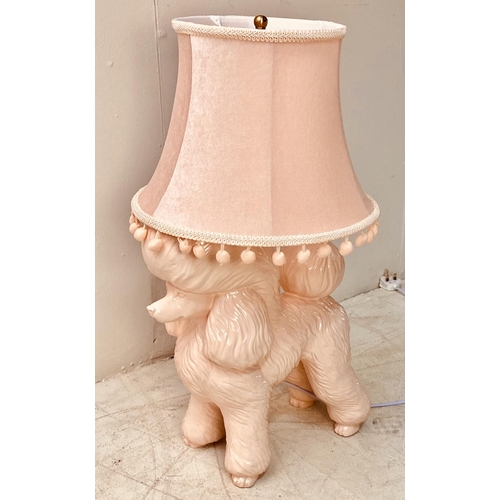 339 - POODLE TABLE LAMP, pink glazed ceramic, 75cm H x 42cm W x 37cm D.