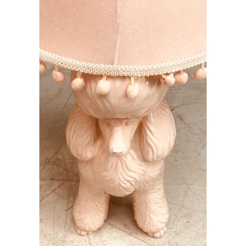 339 - POODLE TABLE LAMP, pink glazed ceramic, 75cm H x 42cm W x 37cm D.