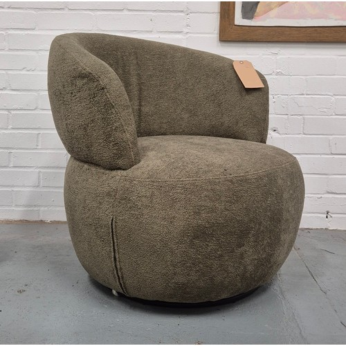 450 - ARMCHAIR, green boucle fabric upholstered, swivel base, 72cm W approx.