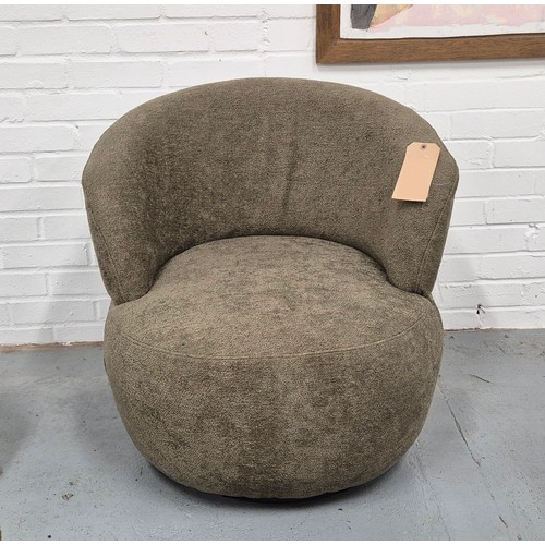 450 - ARMCHAIR, green boucle fabric upholstered, swivel base, 72cm W approx.