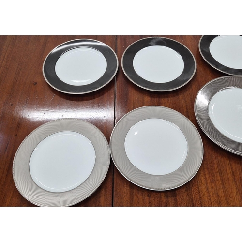 29 - CHRISTOFLE PART DINNER SERVICE, comprising 8 large metallic patterned rim plates, 3 metropolis dark ... 