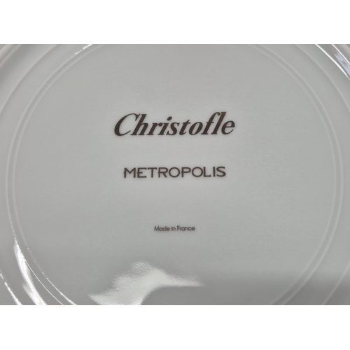 29 - CHRISTOFLE PART DINNER SERVICE, comprising 8 large metallic patterned rim plates, 3 metropolis dark ... 