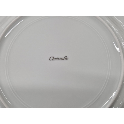 29 - CHRISTOFLE PART DINNER SERVICE, comprising 8 large metallic patterned rim plates, 3 metropolis dark ... 