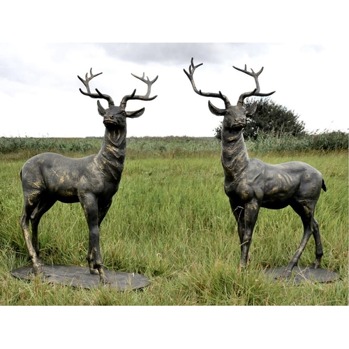 336 - SCULPTURAL STAGS, two, cast metal, 155cm H each approx. (2)