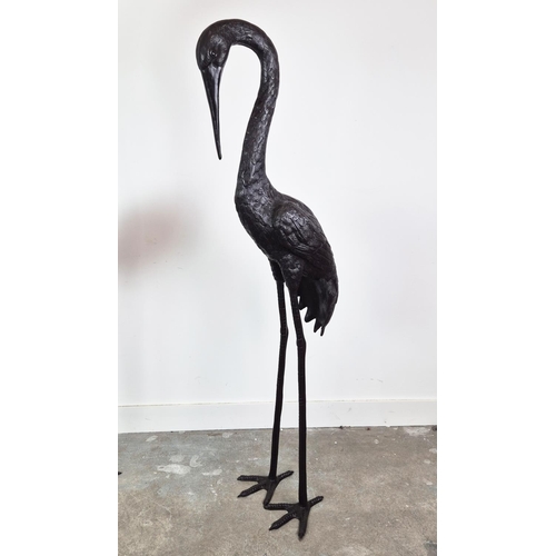 386 - CRANE SCULPTURES, a set of two, cast metal, 162cm H x 23cm W x 50cm D. (2)