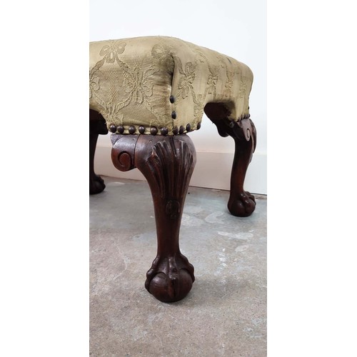 297 - STOOL, 19th century Georgian style walnut with green upholstery and cabriole legs, 34cm H x 102cm x ... 