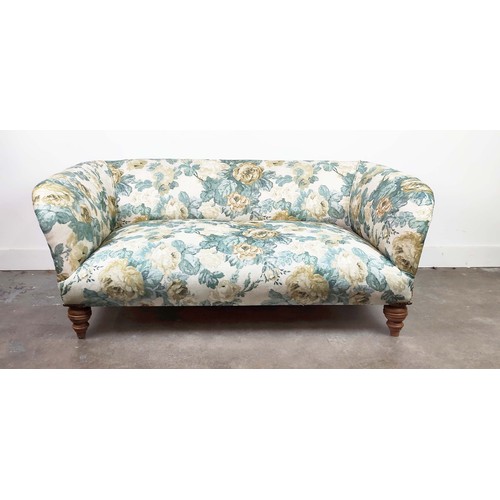 295 - CHESTERFIELD SOFA, rose patterned upholstery, 61cm H x 156cm x 82cm.