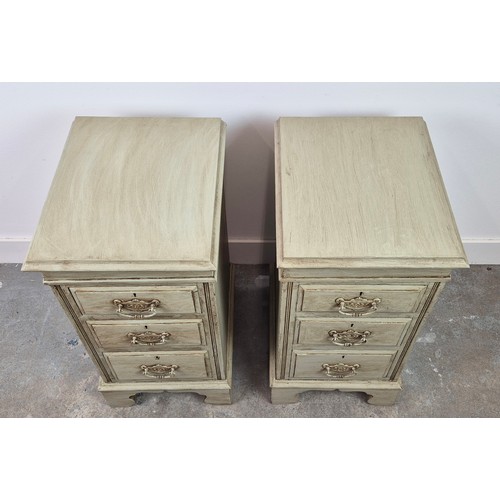 294 - BEDSIDE CHESTS, a pair, early 20th century and later grey painted, each with three drawers, 67cm H x... 