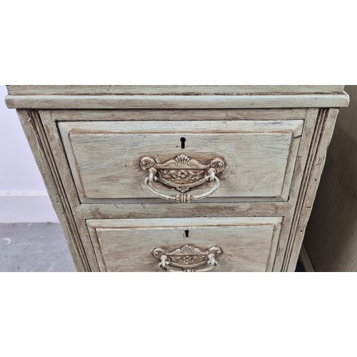 294 - BEDSIDE CHESTS, a pair, early 20th century and later grey painted, each with three drawers, 67cm H x... 