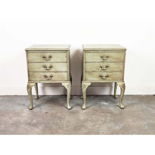 292 - BEDSIDE CHESTS, a pair, Georgian style grey painted, each with three drawers, 66cm H x 47cm x 32cm. ... 