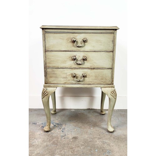 292 - BEDSIDE CHESTS, a pair, Georgian style grey painted, each with three drawers, 66cm H x 47cm x 32cm. ... 