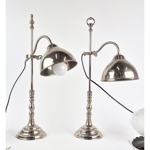 538 - TABLE LAMPS, a pair, adjustable height, chrome finish, 55cm high, plus a pair of wall lights with gl... 