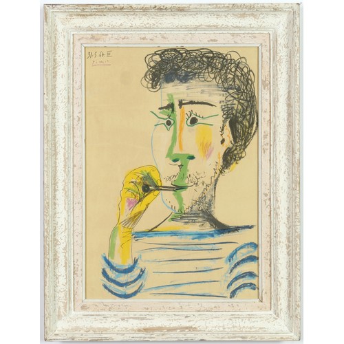 238 - PABLO PICASSO, Le Fumeur, Signed & dated in the plate Lithograph, 56 x 39cm French vintage frame. (S... 