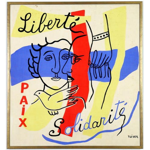 237 - FERNAND LEGER, ‘Liberte – Paix – Solidarite’ on silk, circa 1950, signed in the plate, printed by Ja... 