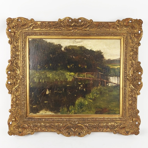 423 - SIR ALFRED MUNNINGS (1878-1959) 'Bridge Over a Stream', oil on canvas, signed lower right A.J. Munni... 