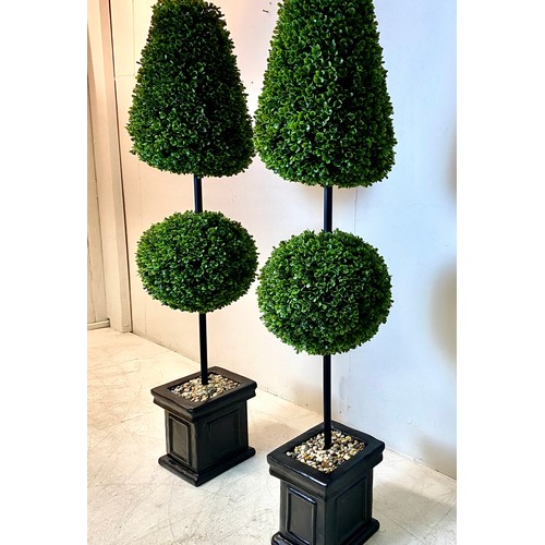 342 - FAUX BOX TOPIARY TREES, a pair, 145cm H each. (2)