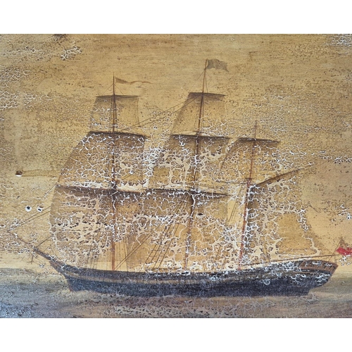 38 - 19TH CENTURY BRITISH SCHOOL. SAILING BOAT AT SEA. unsigned, birds-eye maple veneered frame, 39cm x 5... 