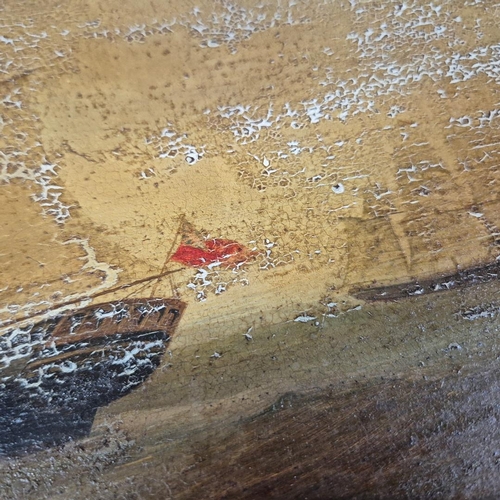 38 - 19TH CENTURY BRITISH SCHOOL. SAILING BOAT AT SEA. unsigned, birds-eye maple veneered frame, 39cm x 5... 