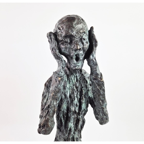 CONTEMPORARY BRONZE FIGURE SCREAMING SCULPTURE. 52cm H x 18cm W x 13cm D.
