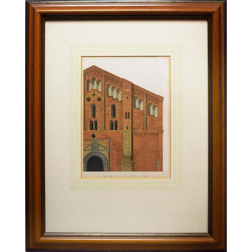 47 - ARCHITECTURAL ENGRAVINGS (8). a set of five, 52cm x 41cm, together with three fresco engravings, 39c... 