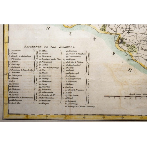 52 - JOHN CARY (1754-1835). KENT, A MAP. Coloured Engraving, 37cms x 52cms, published 1789, framed.