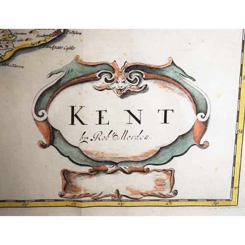 53 - ROBERT MORDEN (1650-1703). KENT, A MAP. (d) Hand coloured Engraving, 64cms x 37cms,  Framed.