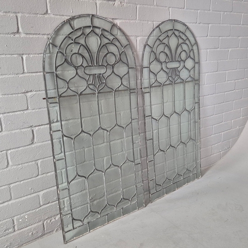 112 - ARCHED WINDOWS, A PAIR. leaded detail each 52cm w x 106cm t (2).