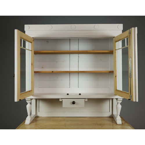 113 - MID 20TH CENTURY HUNGARIAN DRESSER. Painted pine with two glazed doors and drawer above a base with ... 