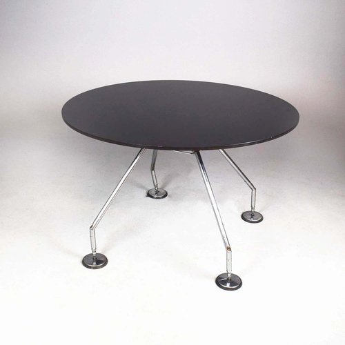 116 - NORMAN FOSTER. TECNO NOMOS TABLE. by Norman Foster, with a dark wood round top on a splayed leg chro... 