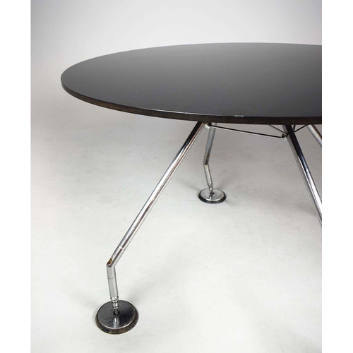 116 - NORMAN FOSTER. TECNO NOMOS TABLE. by Norman Foster, with a dark wood round top on a splayed leg chro... 