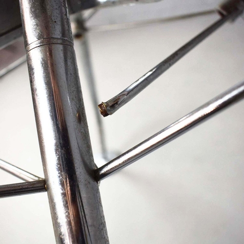 116 - NORMAN FOSTER. TECNO NOMOS TABLE. by Norman Foster, with a dark wood round top on a splayed leg chro... 