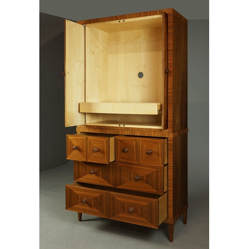 117 - MEDIA CABINET. with three drawers to base, 50.5cm D x 111cm W x 210cm H approx.