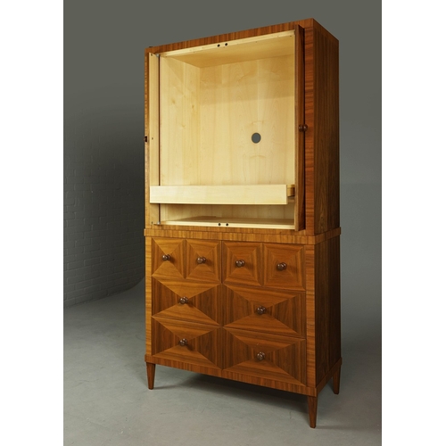 117 - MEDIA CABINET. with three drawers to base, 50.5cm D x 111cm W x 210cm H approx.