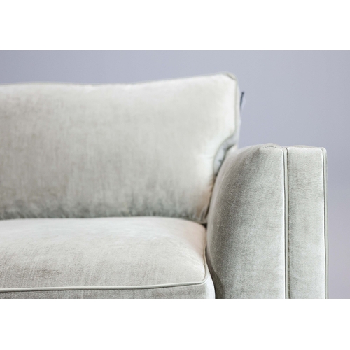 118 - BESPOKE SOFA LONDON SOFA, GREY/GREEN FABRIC UPHOLSTERED. 210cm x 97cm x 80cm.