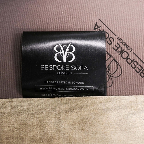 118 - BESPOKE SOFA LONDON SOFA, GREY/GREEN FABRIC UPHOLSTERED. 210cm x 97cm x 80cm.