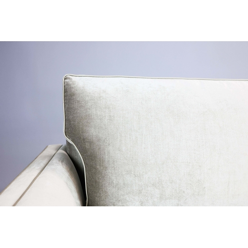 118 - BESPOKE SOFA LONDON SOFA, GREY/GREEN FABRIC UPHOLSTERED. 210cm x 97cm x 80cm.