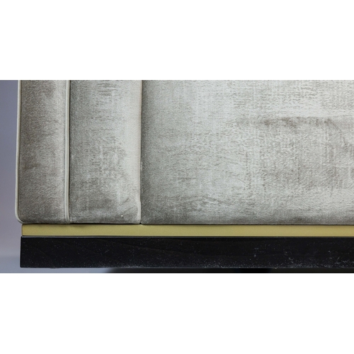 118 - BESPOKE SOFA LONDON SOFA, GREY/GREEN FABRIC UPHOLSTERED. 210cm x 97cm x 80cm.