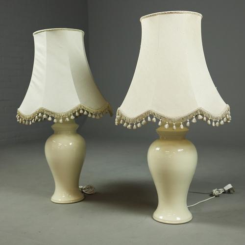 143 - CERAMIC TABLE LAMPS, A PAIR. with shades, 95cm H approx. (2).