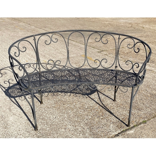 152 - REGENCY STYLE BLACK METAL GARDEN BENCH. 80cm H x 130cm W x 55cm D.