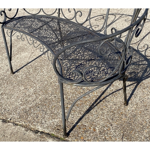 152 - REGENCY STYLE BLACK METAL GARDEN BENCH. 80cm H x 130cm W x 55cm D.