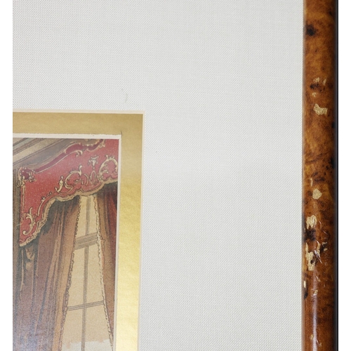 21 - FOUR HAND COLOURED PRINTS. depicting various room scenes, including two dining rooms, a bedroom and ... 