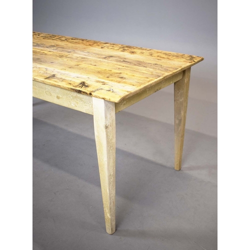 241 - FRENCH FARMHOUSE TABLE. with scrubbed pine plank top on painted base, 76cm H x 183cm W x 76cm D.