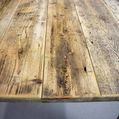 241 - FRENCH FARMHOUSE TABLE. with scrubbed pine plank top on painted base, 76cm H x 183cm W x 76cm D.